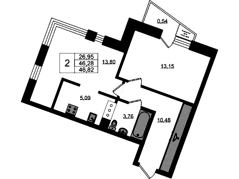 2-комнатная квартира 46.82 м², 5/11 эт., ЖК «VEREN NORT Сертолово»